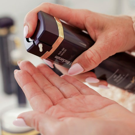 One pump of the 8-in-1 BioSerum in the palm